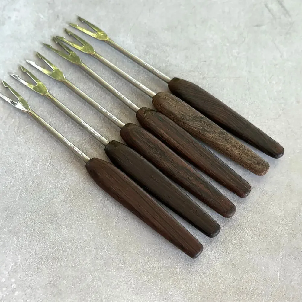 Vintage Stainless Germany Appetizer Forks Wood Handle Set of 6